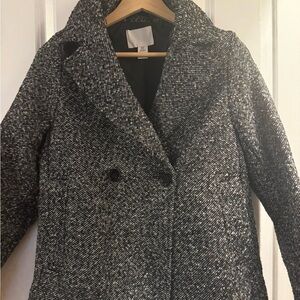 H&M Womens Black & White Tweed Double-Breasted Coat